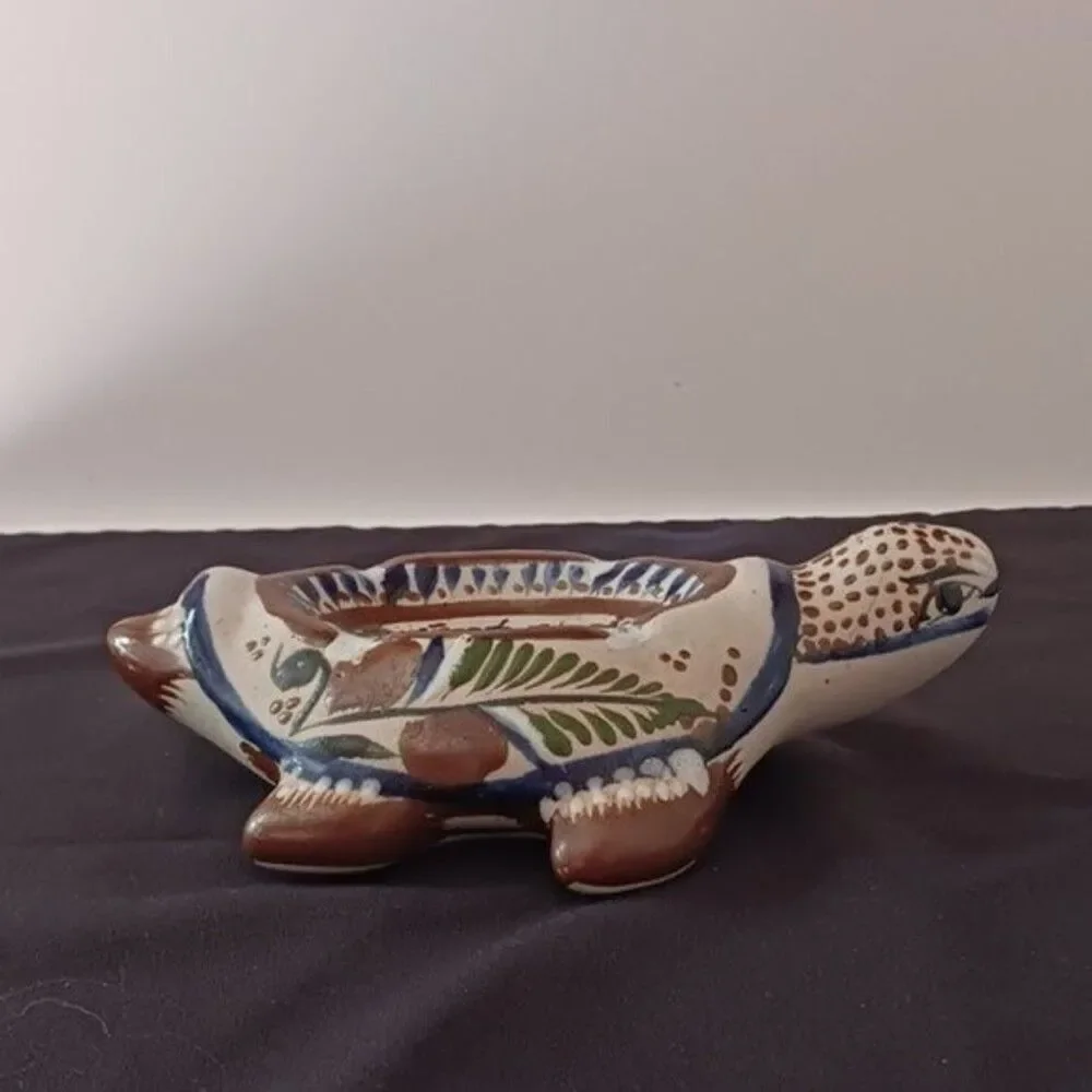 Vintage Tonala Mexican Pottery Sea Turtle Ashtray Hand Made in Mexico Trinket